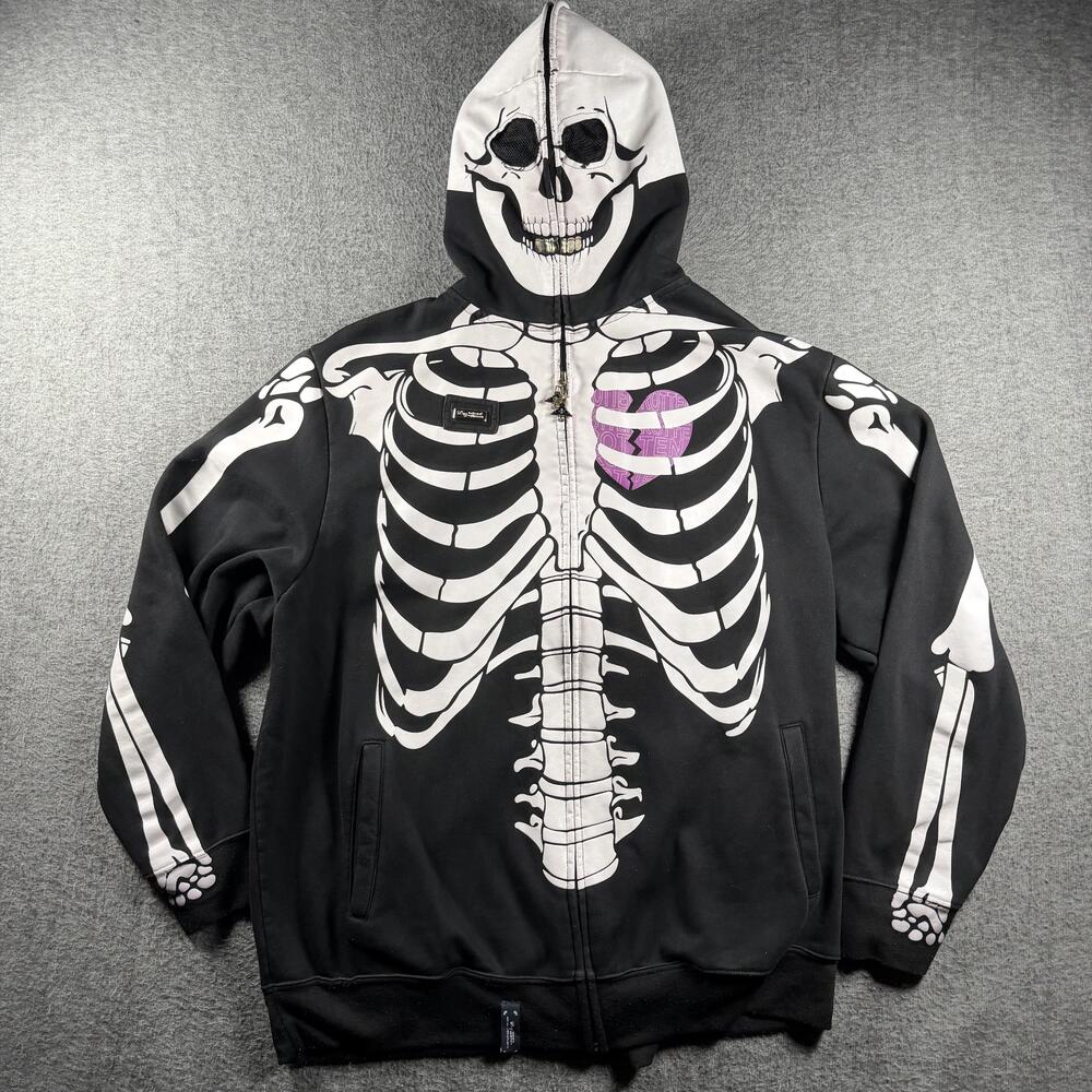 Vintage Y2K LRG Dead Serious Skeleton Hoodie 3XL Full Zip Mask Black Rotten VTG